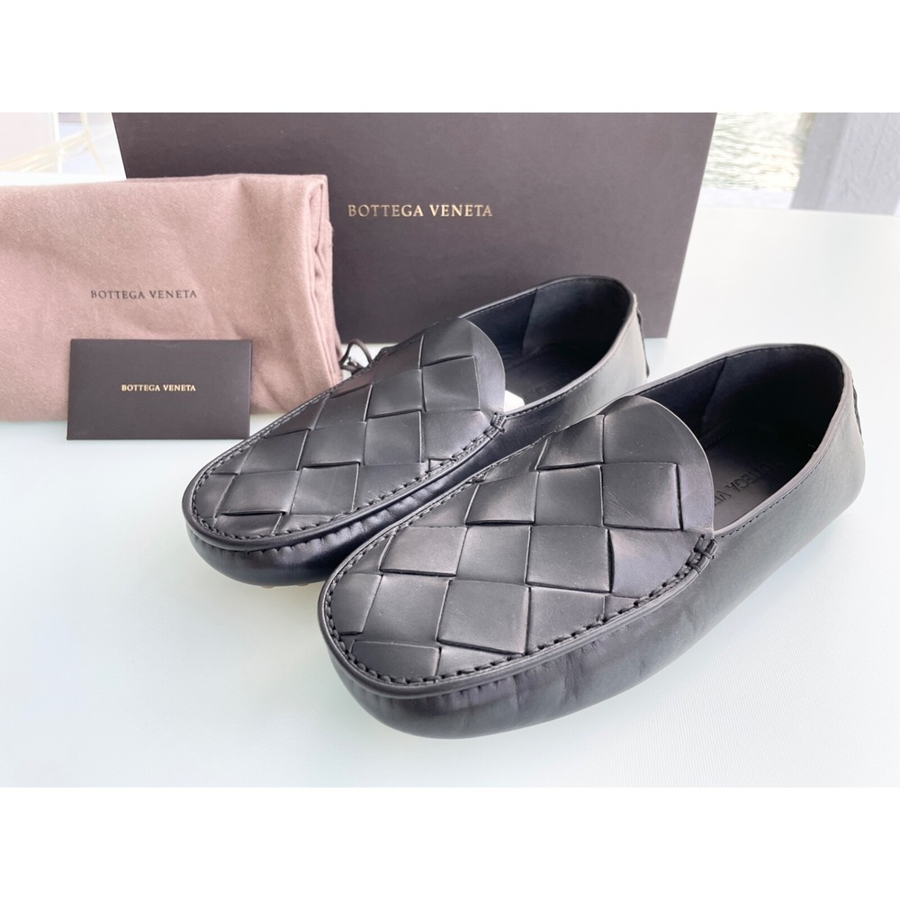 Bottega Veneta Mens 608763 Black Intrecciato Leather Douglas Driver US 7 Shoes